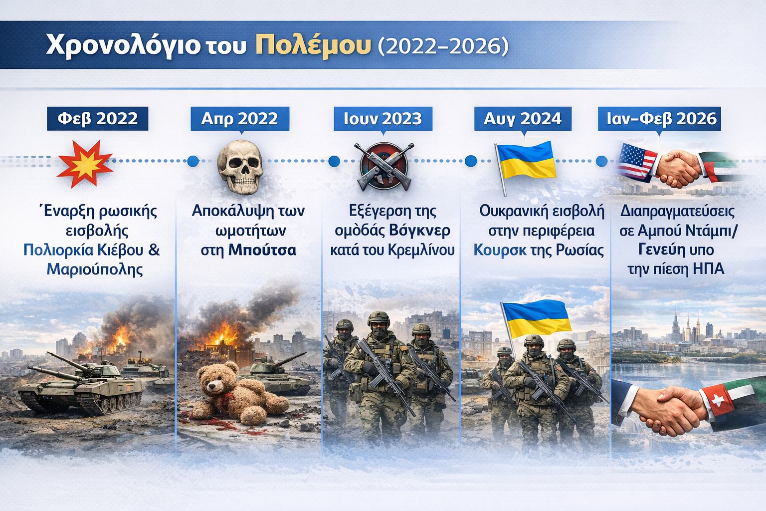 Ουκρανία: Οι πέντε φάσεις του πολέμου στα τέσσερα χρόνια (infographic)